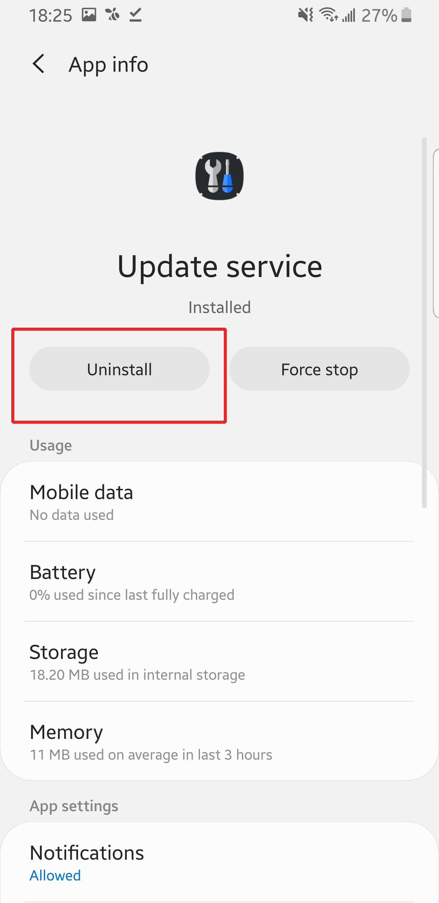 Desinstalación del Servicio de Actualización en Android